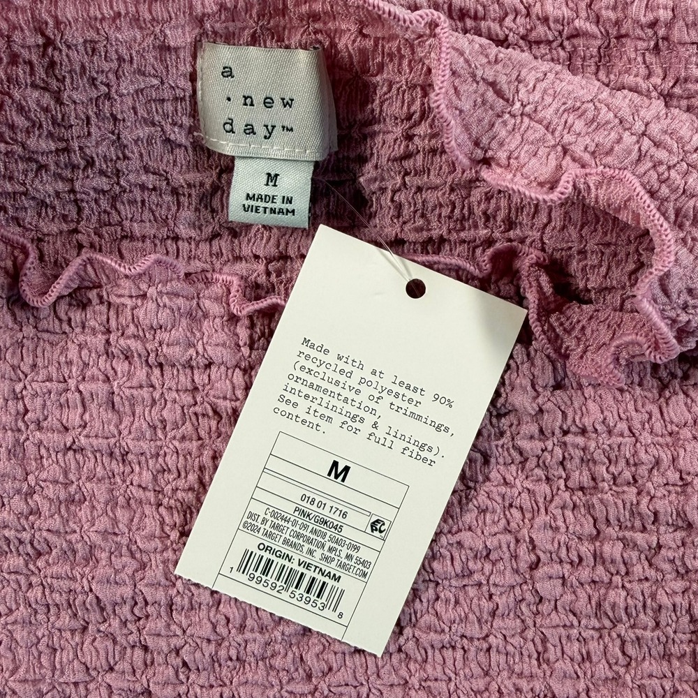 A New Day Womens Top Pink Textured Mock Neck Short Sleeve Medium New - Picture 4 of 7